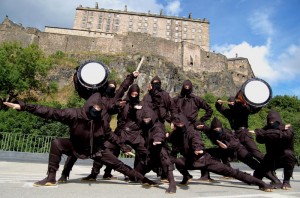 Ninjas storm the Edinburgh Fringe, promoting the Mugenkyo Taiko Drummers' show