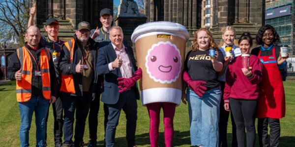 Representatives from Greggs, McDonald’s, Costa Coffee and Starbucks at the Edinburgh Cup Movement launch for new takeaway cup recycling bins