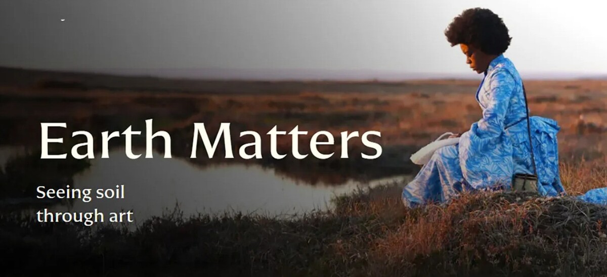 Earth Matters exhibition image showing a person sitting in a natural landscape, used for the Royal Botanic Garden Edinburgh event.