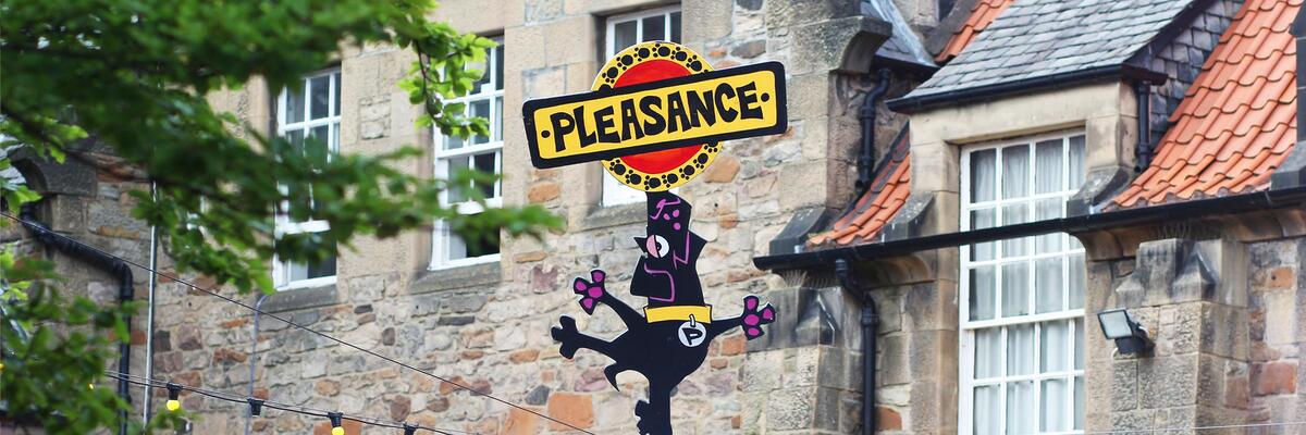 Pleasance Courtyard sign on the historic building in Edinburgh Southside