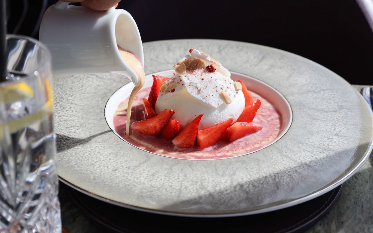 Strawberry and meringue dessert at Fingal’s Lighthouse Restaurant