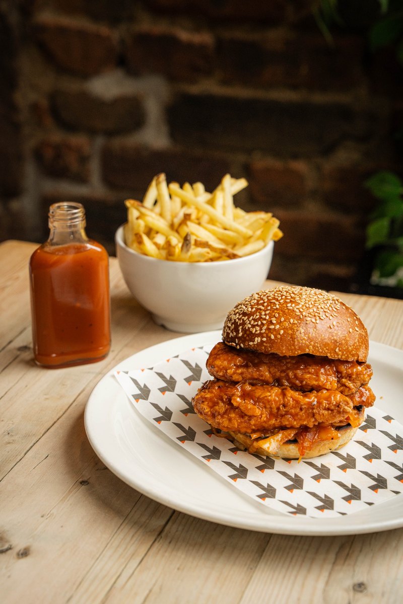 Fried chicken with fries and house sauce at The Blackbird