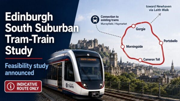 Edinburgh tram-train study showing an indicative South Suburban route