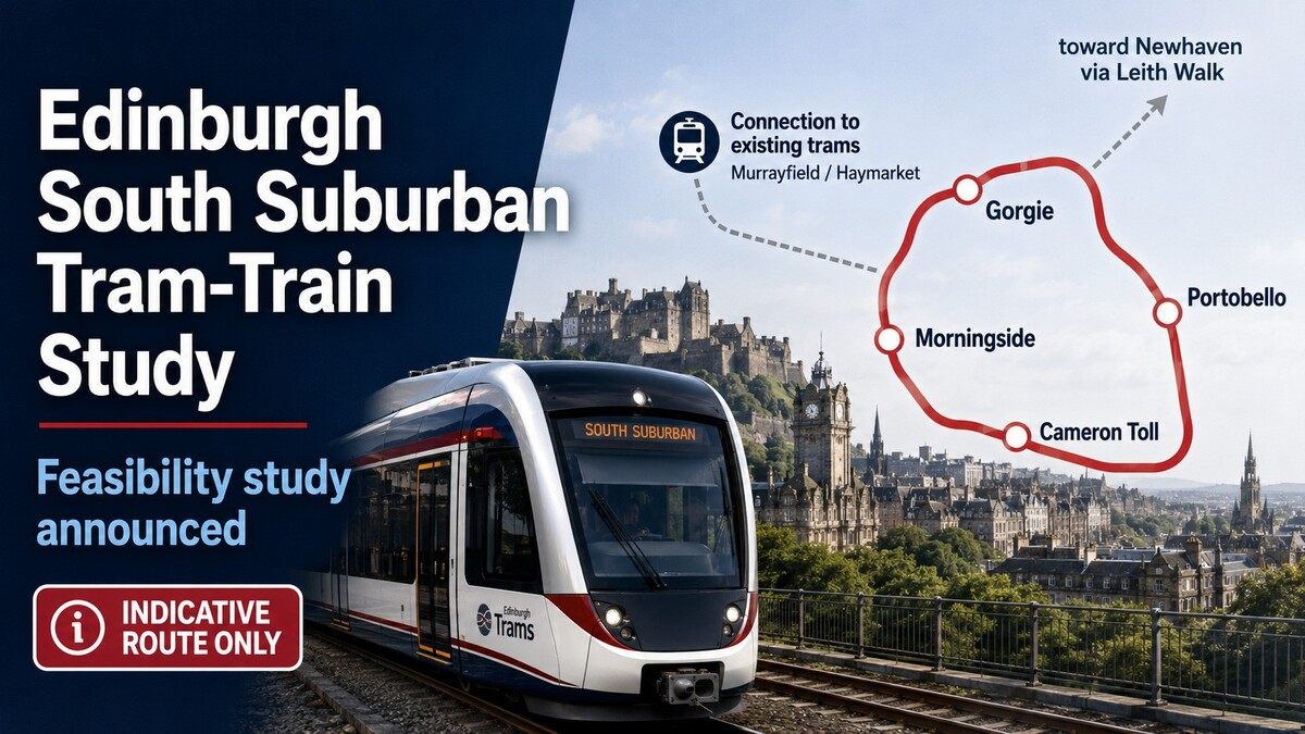 Edinburgh tram-train study showing an indicative South Suburban route