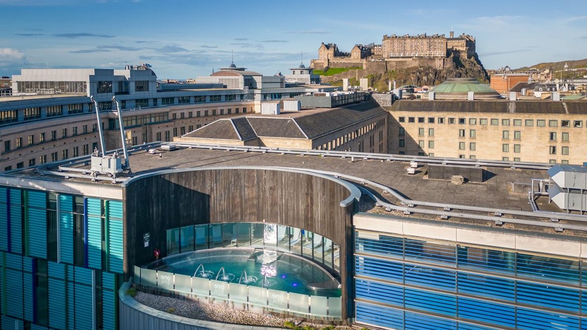 Sheraton Grand Hotel and Spa in Edinburgh with rooftop hydropool and castle view