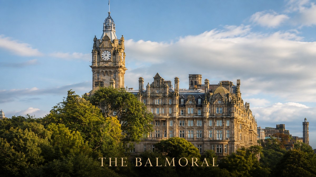 The Balmoral Hotel and clock tower above Princes Street in Edinburgh
