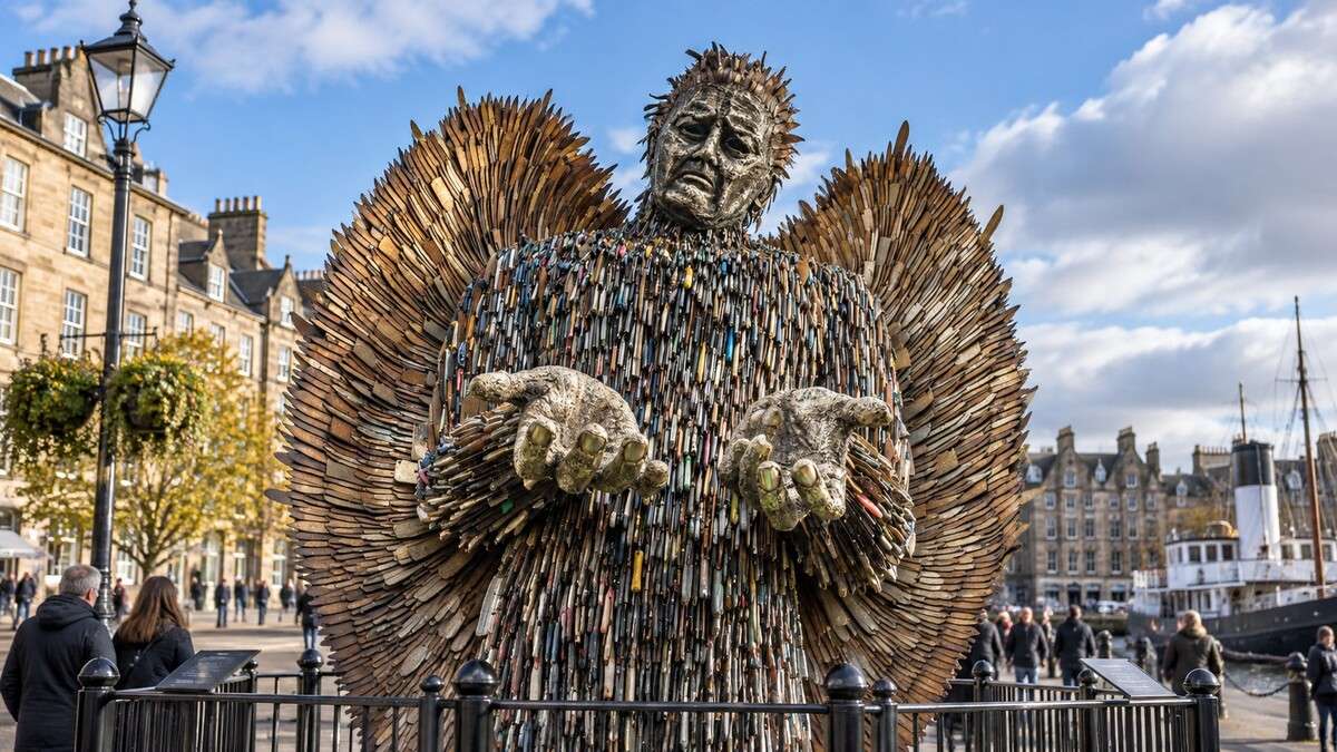 Knife Angel sculpture in Leith, Edinburgh