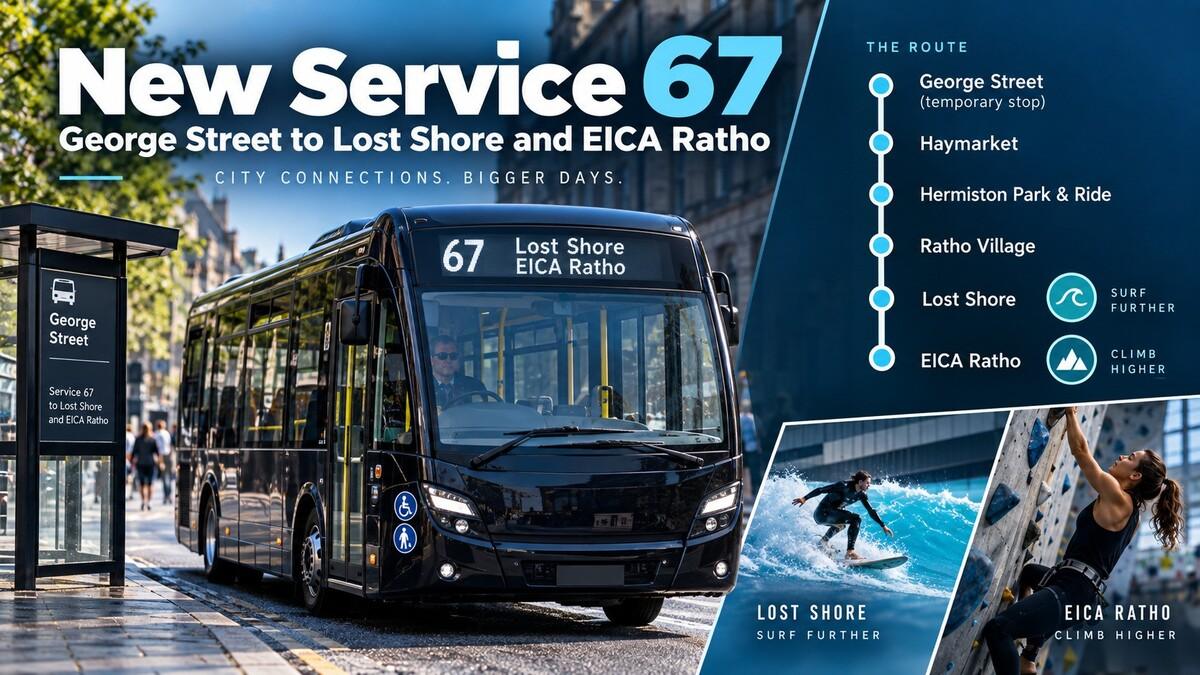 Service 67 bus linking Edinburgh with Lost Shore and EICA Ratho