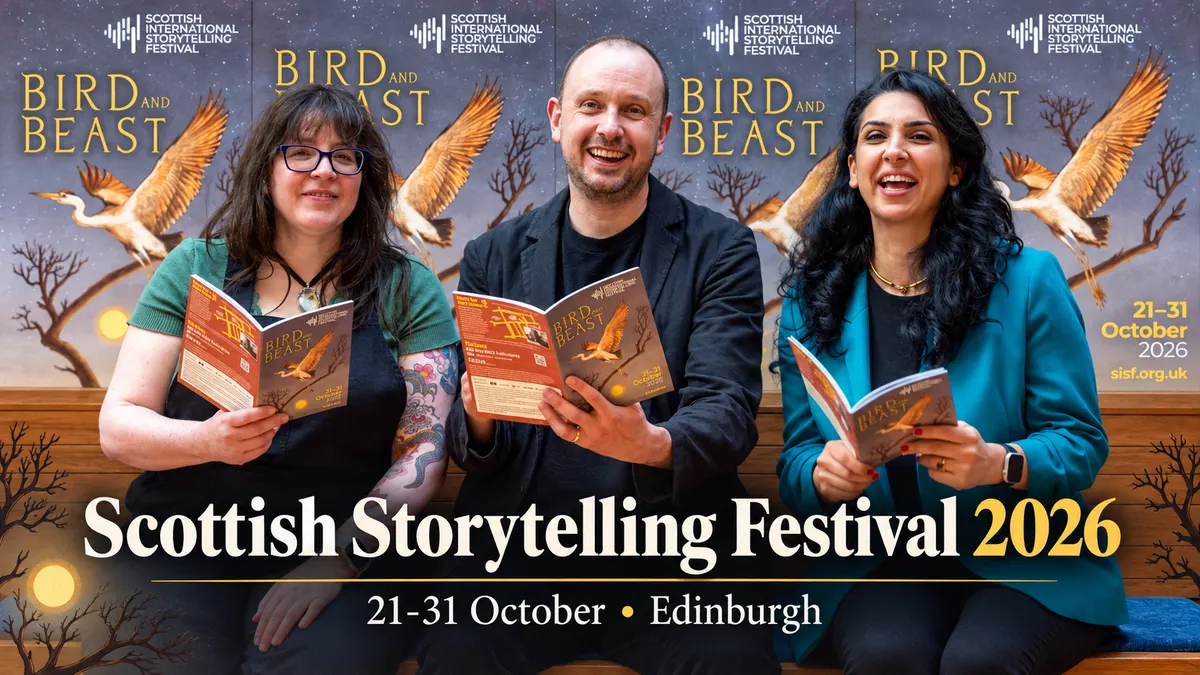 Scottish International Storytelling Festival 2026 launch in Edinburgh, featuring the Bird and Beast programme.